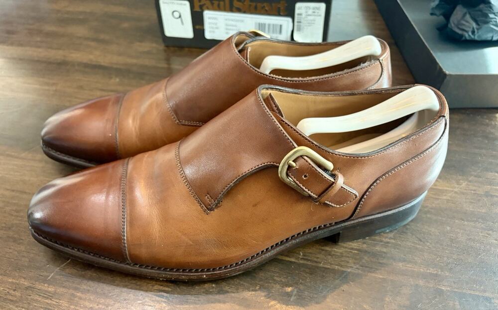Mens $895 Pual Stuart Giordano Walnut Calf Monk Strap Size 8 D Barely Worn